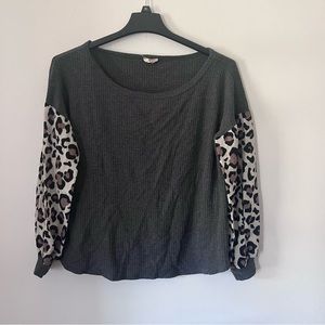 Grey & Leopard Long Sleeve Shirt - Size M